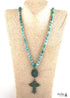 Boho Necklace, RH Precious Blue Lava Stone, Cross